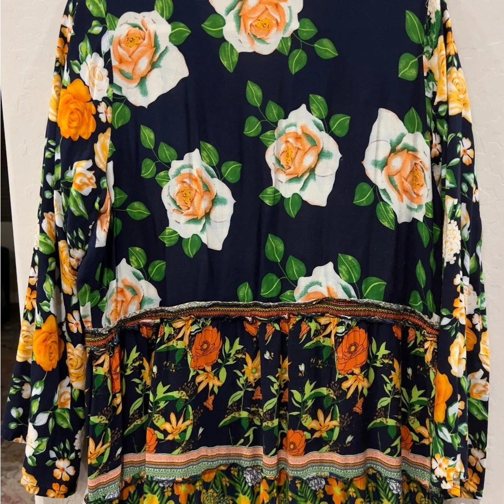 Kaktus Large floral maxi dress long sleeves with tie waist - Picture 10 of 13